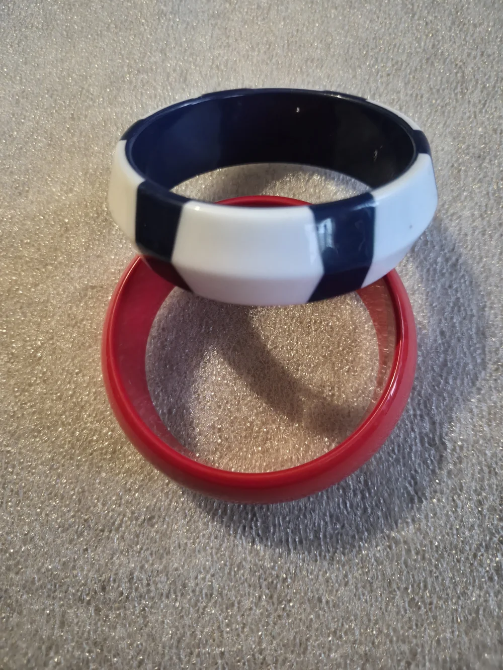 VTG 80's Blue & White Striped Bangle with Red Bracelet - Stylish 2pc